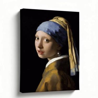 Imagem de Arte de parede em tela, retrato de menina Vermeer com brinco de pérola, reprodução de pintura a óleo clássica holandesa, impressão de arte de museu para decoração de entrada de estudo de sala de estar