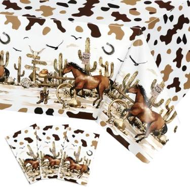 Imagem de PHOGARY 3 peças de toalha de mesa caubói temática ocidental decorações de festa My First Rodeo, toalhas de mesa de plástico descartáveis, decorações de festa com tema de caubói, capa de mesa com