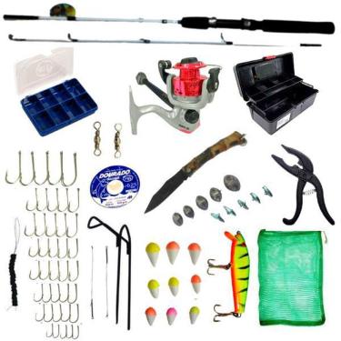 Imagem de Kit Pescaria Iniciante Vara Molinete Caixa Com Vários Itens
