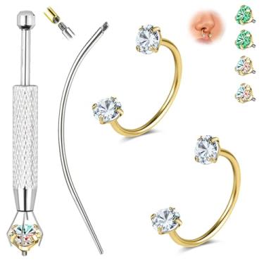 Imagem de ZS G23 Anel de nariz em ferradura de titânio 20G 8 mm - Joia corporal hipoalergênica para nariz, lábios, orelhas, hélice, concha, cartilagem - Brincos de zircônia cúbica com encaixe de inserção, Inner