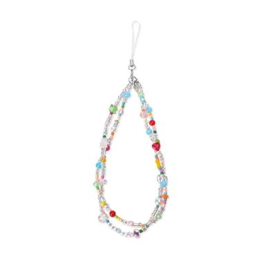 Imagem de Fycyko Alça de telefone com contas fofas de dopamina coloridas corrente estética universal para celular cordão de pulso de camada dupla acessórios para bolsa airpods câmera pingentes decoração