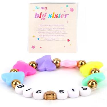 Imagem de Pulseiras Big Sister, Pingente de Borboleta Colorida Pulseira de Letras Ajustável Irmã Joias para Filha Sobrinha