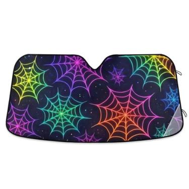 Imagem de Guarda-sol de teias de aranha neon de Halloween para para-brisa de carro personalizado dobrável caminhão automotivo sombra de carro para para-brisa dianteiro retrátil L, 144,8 cm x 80 cm