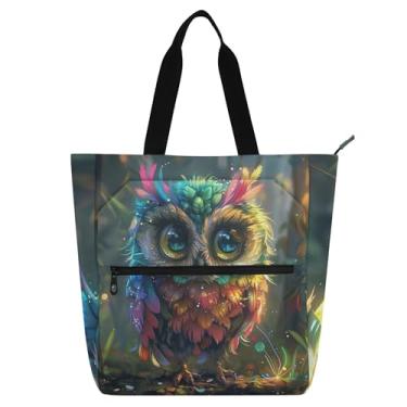 Imagem de Linda coruja adorável floral feminina sacola escolar de lona de trabalho com zíper bolsas para professores presentes para amantes de livros