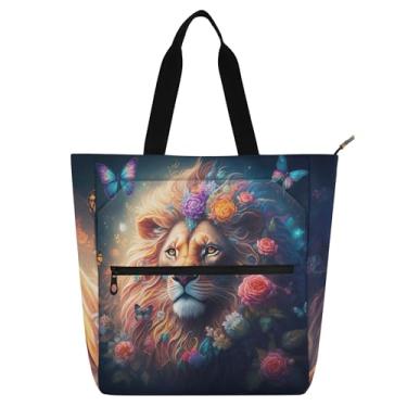 Imagem de GAIGEO Bolsa feminina colorida leão para trabalho, lona, escola, presente, viagem, para amantes de livros