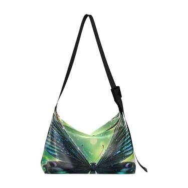 Imagem de Bolsa Hobo de ombro rosa de morango, bolsa tiracolo grande, bolsa feminina de couro, Linda borboleta preta, One Size