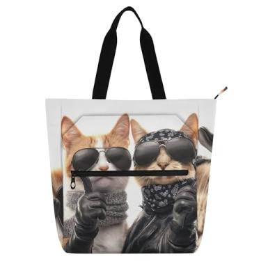 Imagem de GAIGEO Bolsa feminina divertida para cães e gatos, para trabalho, lona, faculdade, escola, bolsa carteiro com compartimentos