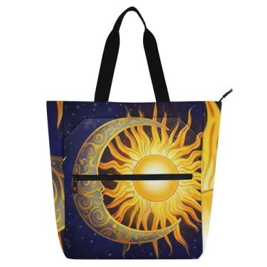 Imagem de Bolsas de trabalho ornamentadas com lua crescente para mulheres, bolsa escolar de lona com zíper para uso diário, presente para amantes de livros