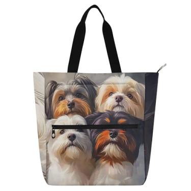 Imagem de Lindas bolsas femininas Lhasa Apso com retratos de grupo de cães, para trabalho, lona, praia, escola, professores, livros, presente