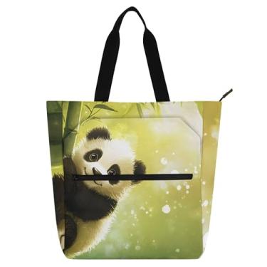Imagem de Linda sacola de trabalho de bambu com estampa de panda para mulheres, lona, praia, livro, com zíper, bolsas infantis fofas, presente para amantes de livros