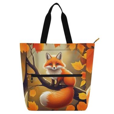 Imagem de GAIGEO Linda bolsa de trabalho de raposa de outono para mulheres, de lona, praia, escola, presente, para amantes de livros