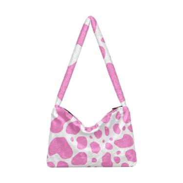 Imagem de Lindas bolsas de ombro femininas para carro, bolsa de pelúcia sob o braço, bolsa feminina para uso ao ar livre, Estampa de vaca rosa, One Size
