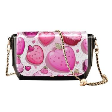 Imagem de Giraffe's Head Looks Forward Bolsa transversal de couro com zíper, bolsas tiracolo femininas de couro, bolsas transversais médias para mulheres, Cupcakes rosa - 1, One Size