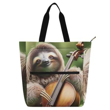 Imagem de GAIGEO Lindas bolsas de trabalho para violoncelo preguiça para mulheres bolsa de lona para livros de praia com zíper infantil presente fofo para amantes de livros