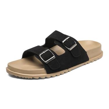 Imagem de Sandália antiderrapante unissex com palmilha de cortiça, suporte de arco, sandálias de verão ao ar livre com fivela ajustável para mulheres e homens, Preto, 42