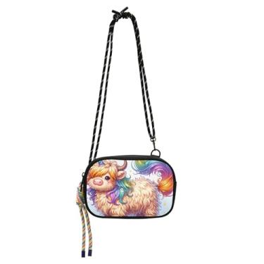 Imagem de TSENQUE Unicórnio Highland Cattle Bolsas transversais pequenas bolsas femininas para celular mini bolsas fofas sobre os ombros
