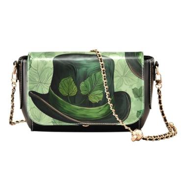 Imagem de Bolsas de ombro femininas feitas à mão com arte natalina, tamanho médio, bolsa transversal com corrente, tiracolo feminina de couro, Chapéu de Dia de São Patrício e quatro folhas-4, One Size