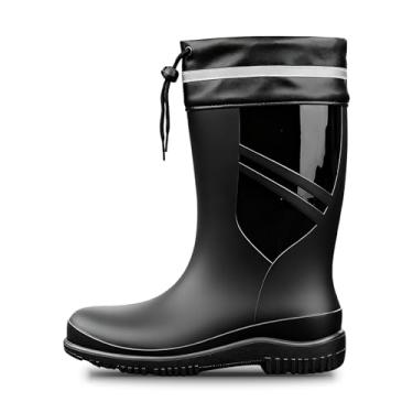 Imagem de GBWPRBMW Botas de chuva masculinas de cano médio à prova d'água com alça de PVC antiderrapante para trabalho ao ar livre, pesca, jardinagem, Preto, 39