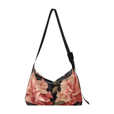 Imagem de Bolsa Hobo de Flores Grandes Pintadas com Zíper, Bolsas de Ombro Femininas, Bolsa Transversal Vegana, Flores grandes pintadas - 4, One Size