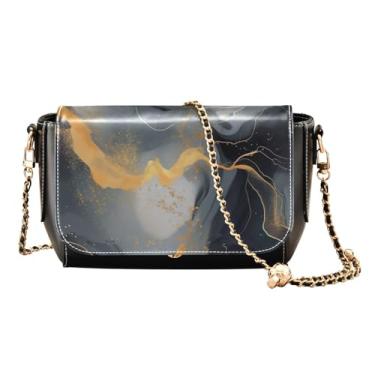 Imagem de Bolsa tiracolo feminina vintage de couro preto e rosa, presentes de couro para mulheres, bolsas de ombro femininas, Pintura abstrata preta e dourada - 1, One Size