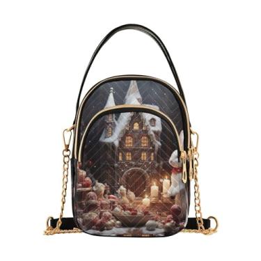 Imagem de Bolsa tiracolo feminina de folha tropical azul e verde, pequena tiracolo com corrente dourada, bolsas de ombro transversais, Elementos de Natal - 2, One Size