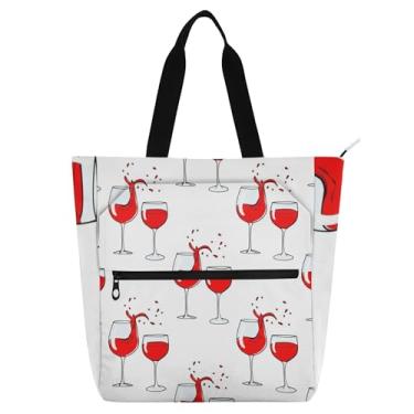 Imagem de Sacola feminina com salpicos de vinho tinto cálice branco para trabalho, lona, praia, livros, zíper, bolsas médias, amantes de livros