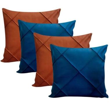 Imagem de Almofadas Cheias em Suede Drapeada 45x45cm Decorativas Sala Quarto Sofá(2 MARINHO + 2 TERRACOTA)