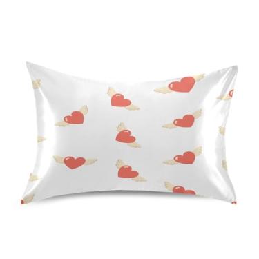 Imagem de Blueangle Fronha de cetim refrescante para cabelo e pele, capa de travesseiro de coração vermelho, tamanho Queen 50,8 x 76,2 cm com fecho de envelope (655)