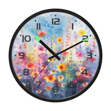 Imagem de SEHANY Herb Wildflower Relógio de parede silencioso sem tique-taque relógio redondo operado por bateria 30 cm controle de som luz noturna relógios de parede para sala de estar, cozinha, quarto