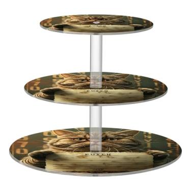 Imagem de Suporte de cupcake para festa de chá com 3 níveis de exibição de torre de cupcake personalizado suporte de sobremesa para servir alimentos bandejas de comida em camadas chá de bebê engraçado gato