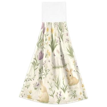 Imagem de Joitme Toalhas de mão penduradas para cozinha Coelhos fofos flores creme forno toalhas de dedo conjunto de 2, toalha de cozinha macia absorvente de outono fofo, 18,2 x 14 polegadas