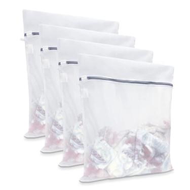 Imagem de GOGOODA Pacote com 4 sacos de lavanderia grandes de malha (51 cm x 61 cm) Sacos delicados para máquina de lavar com zíper, bolsas organizadoras de roupas para suéteres, moletons com capuz, jeans