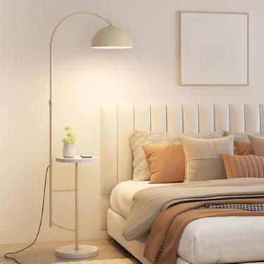 Imagem de Luminária de chão moderna em arco com altura ajustável, 3 temperaturas de cor, ferro resistente à ferrugem, luminária de chão elegante para sala de estar e canto do quarto.