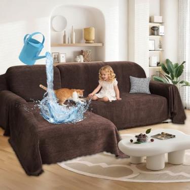 Imagem de ROFASVCO 1OO% capas de sofá secionais à prova d'água para cães, chenille, em forma de L, conjunto de 2 capas seccionais com borla, macia, lavável, protetor de móveis para animais de estimação (2GG