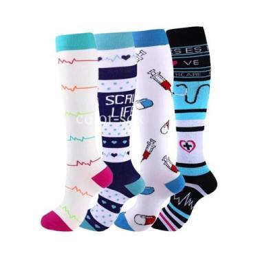 Imagem de Meias De Compressão Unissex 4 Pares Para Esportes, Corrida, Caminhada,