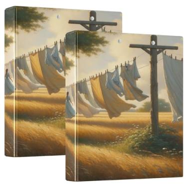 Imagem de Fichário Peaceful Laundry Day bege com 3 anéis, anéis grandes para fichário, 1 pacote de anéis de plástico