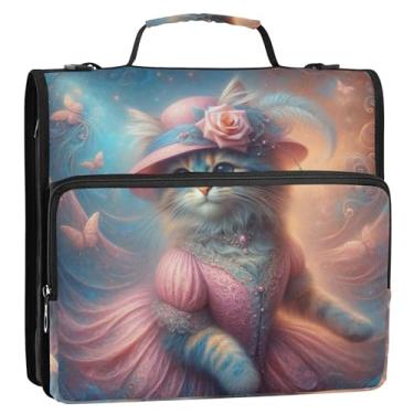 Imagem de Organizador de fichário fofo com zíper, 3 argolas, 3 argolas, resistente, fofo, moderno, gatinho, pasta de armazenamento com alça para fichários escolares com alça de ombro