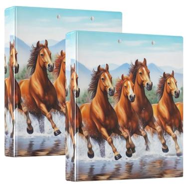 Imagem de Fichários de cavalos marrons personalizados, 3 polegadas, 3 anéis, 200 folhas, fichário de escritório, 31,5 x 27 x 6 cm, pacote com 2