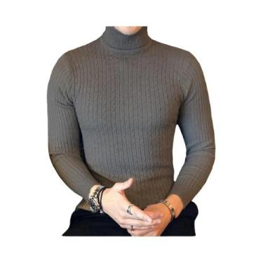 Imagem de Suéter Masculino De Gola Alta Slim Fit, Quente, Em Cor Sólida, Tricota