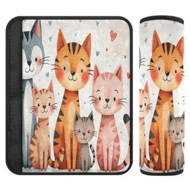 Imagem de Joitme Capa de cinto de segurança Cute Cat Family Two Packs, capas de alça de assento de carro finas, adequadas para vários usos, almofadas de alça de mochila