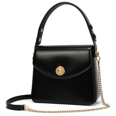 Imagem de LA FESTIN Bolsa de ombro feminina de couro quadrada com alça ajustável, Ônix preto