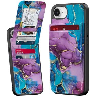 Imagem de Bemal Capa carteira para iPhone 16e, suporte embutido para 6 cartões, impressão moderna, bloqueio RFID, suporte de couro PU, fecho magnético, capa de telefone à prova de choque para mulheres e homens