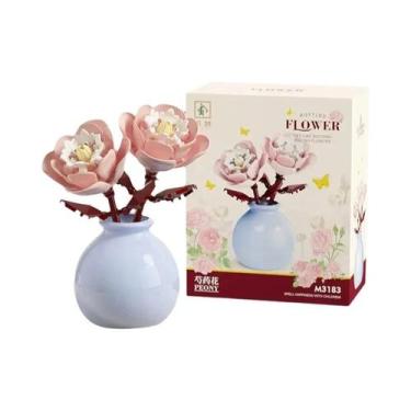 Imagem de Blocos De Montar DIY Para Meninas: Mini Vaso De Flores - Rosa, Tulipa,