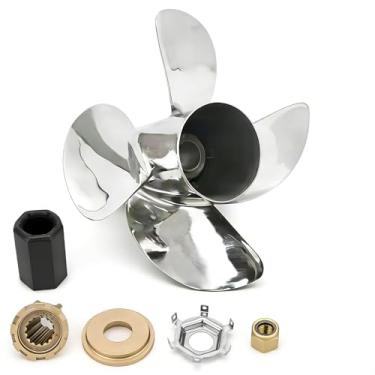Imagem de Qiclear Hélice externa de aço inoxidável 13 x 19-4B Upgrade OEM para motores Mercury 40/50/70/75/80/90/100/115/125/140 HP, 15 dentes estriados, RH