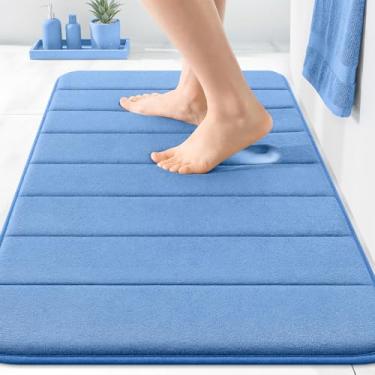 Imagem de OLANLY Tapete de banho listrado de espuma viscoelástica 76 x 50 cm, tapetes absorventes supermacios, secagem rápida, tapetes de chuveiro laváveis na máquina, tapete de banho, acessórios de decoração