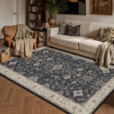 Imagem de PureCozy Tapete de área lavável vintage 3x5 tapete preto antiderrapante pequeno escritório pilha baixa cozinha banheiro destaque tapete resistente a manchas tapete porta entrada quarto sala de estar