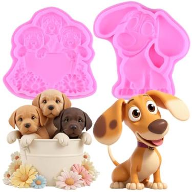 Imagem de MIYAHOUSE Moldes de silicone para fondant de cachorro para decoração de bolos, topo de cupcake, pasta de goma de chocolate, argila de polímero, conjunto de 2