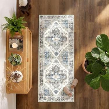 Imagem de jinchan Tapete de corrida 2x5, tapete vintage lavável para corredor, tapete interno fino retrô leve cinza antiderrapante, corredores para Enrtyway, escritório em casa, lavanderia, cozinha