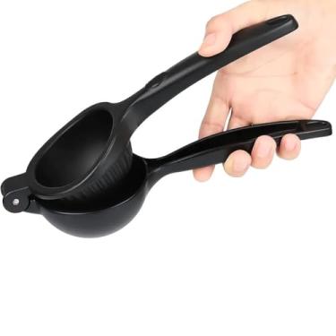 Imagem de Espremedor manual de limão e laranja grande em alumínio preto para uso doméstico e culinário profissional