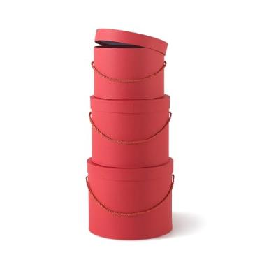 Imagem de Soul & Lane Caixas de flores redondas com tampas: conjunto de 3 caixas de presente grandes para flores e buquês, caixa de presente de cilindro de papelão com alça de corda, caixa elegante para